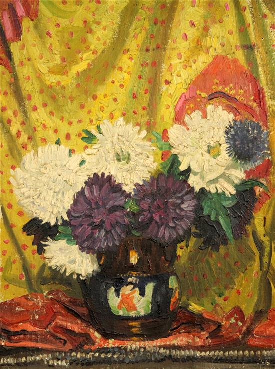 § Dame Laura Knight R.A., R.W.S. (1877-1970) Still life of Chrysanthemums, 15.5 x 11.5in. unframed.